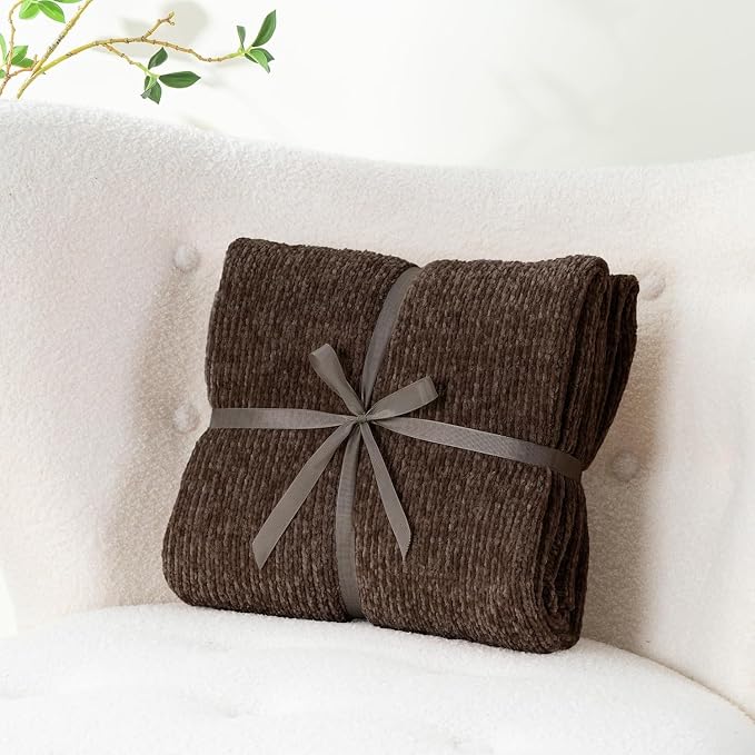 Dark Brown Throw Blanket for Couch, Soft Chenille Throw Blanket 51"x67" | Shiny Chenille Blanket, Cozy Brethable Knit Throw Blanket for Bed Sofa Home Decor