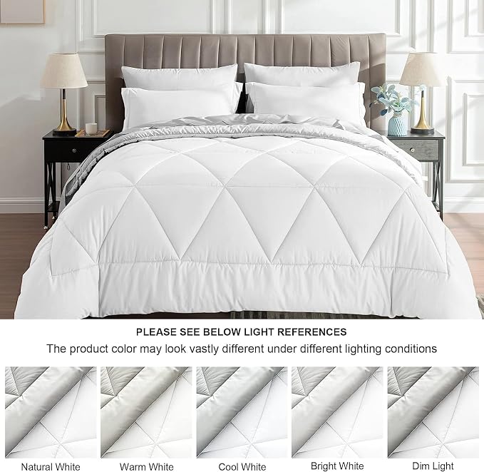 BEDELITE Cal King Comforter Set 7 Pieces, Reversible White Bed in A Bag | Soft All Season Down-Alternative Comforter, Sheets, Pillowcases & Shams, OEKO-TEX Certified Bedding for Bedrrom, Guest Room