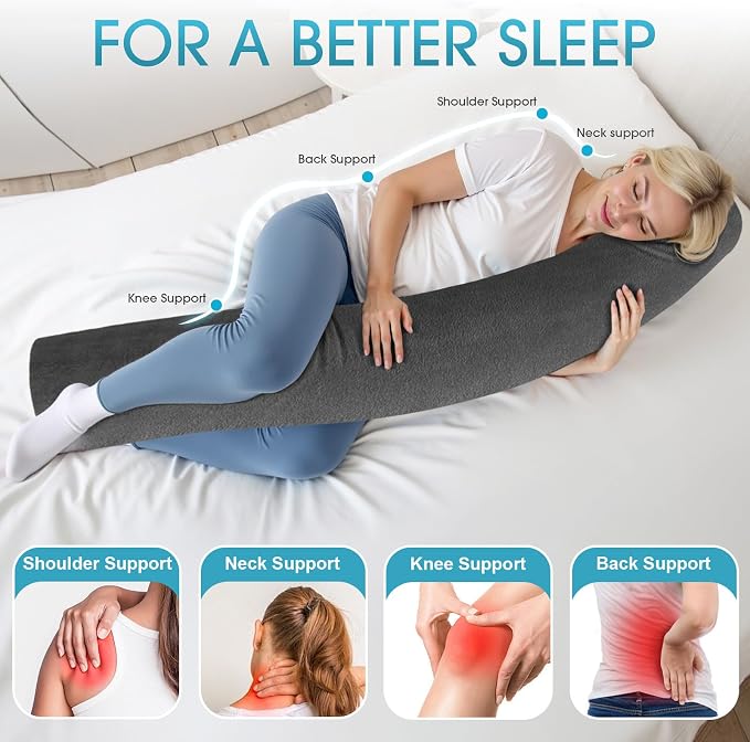 SereneCloud Memory Foam Body Pillow for Bed, 47" Long Bed Pillow for Adults | Full Body Pillows, Bolster Pillows with Breathable, Removable Velvet Cover, Skin-friendly Cylindrical Side Pillow, 47*8 Inch