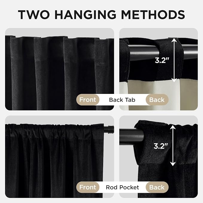 Joydeco 100% Blackout Curtains Velvet Black Out Curtain 84 Inch Drapes | for Bedroom Living Room, Heat and Light Blocking, Thermal Insulated Luxury Heavy Duty Curtain 2 Panels Back Tab&Rod Pocket
