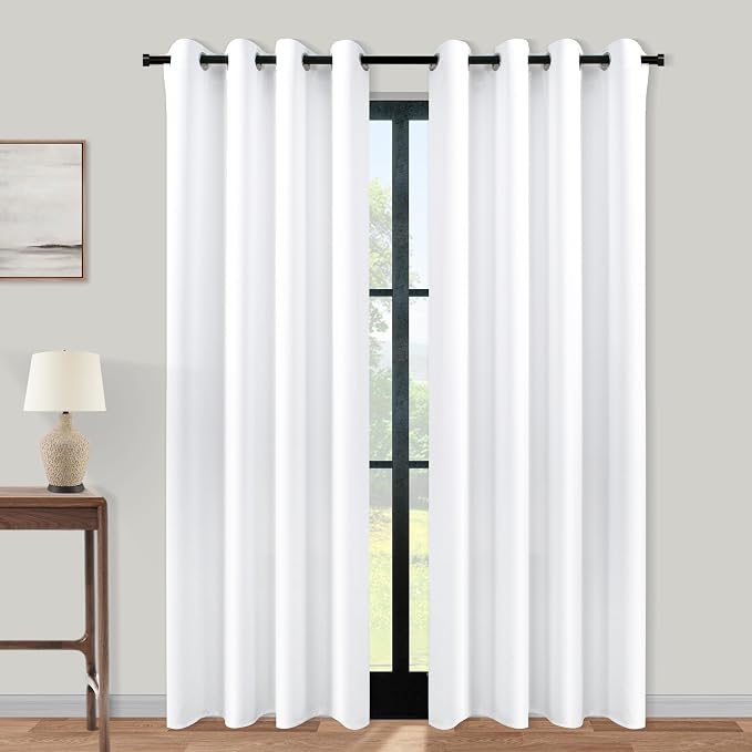 KOUFALL 52x92 Inch Length White Blackout Curtains for Bedroom