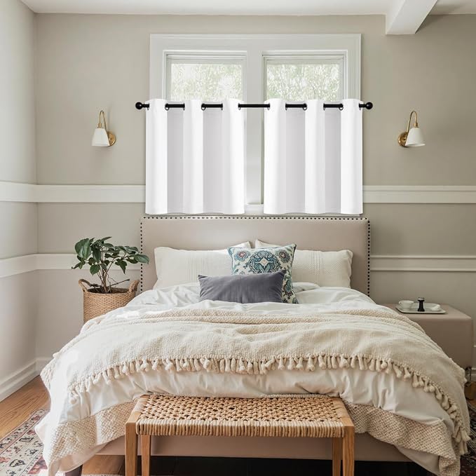 MIULEE Blackout Curtains for Bedroom 2 Panels 40 x 36 Inch Long Pure White | Thermal Insulated, Living Room Darkening Grommet Drapes, Noise Reducing, Light Blocking Window Treatments