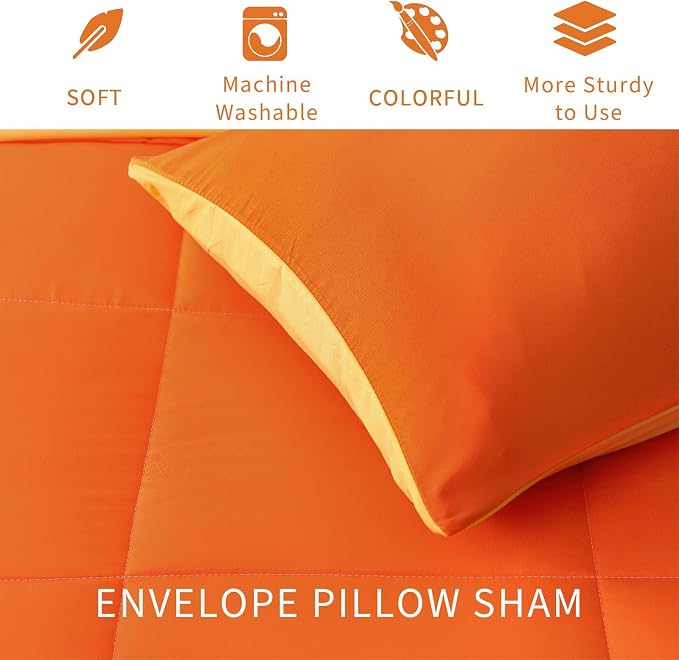 Exclusivo Mezcla Reversible Soft Twin Comforter Set, 2 Pieces | Orange/ Yellow Lightweight Microfiber Down Alternative Comforters, All-Season Bedding with 1 Pillow Sham