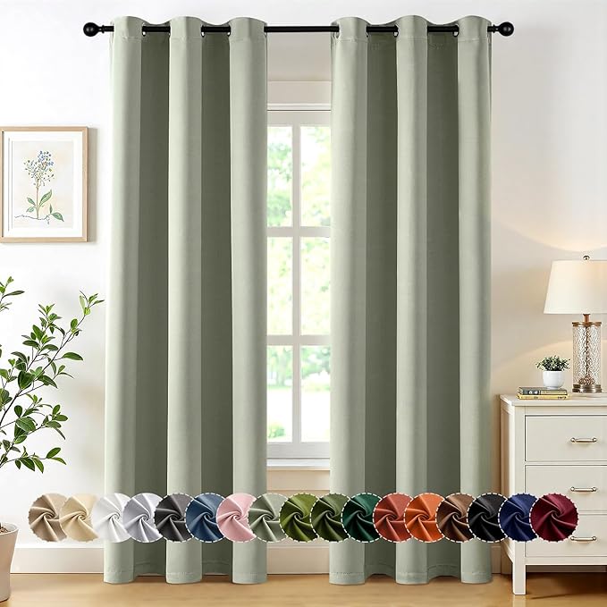 MIULEE Blackout Curtains for Bedroom 2 Panels 40 x 78 Inch Long Sage Green | Thermal Insulated, Living Room Darkening Grommet Drapes, Noise Reducing, Light Blocking Window Treatments