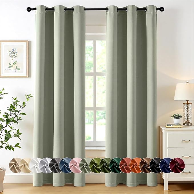 MIULEE Blackout Curtains for Bedroom 2 Panels 40 x 86 Inch Long Sage Green | Thermal Insulated, Living Room Darkening Grommet Drapes, Noise Reducing, Light Blocking Window Treatments