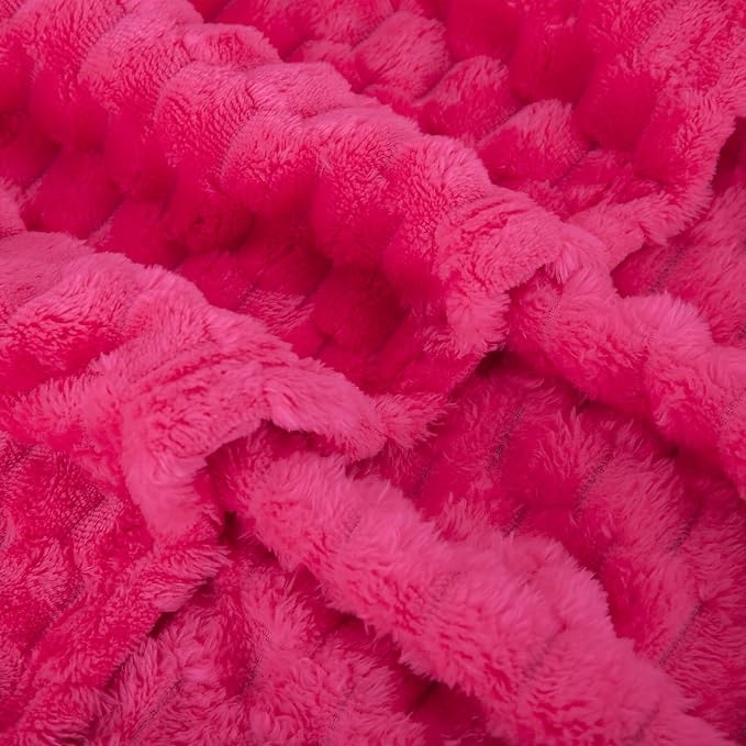 Hot Pink Throw Blanket 50"×70" Gifts for Mom Fuzzy 3D Jacquard Decorative | Flannel Fleece Super Soft Plush Cozy Blanket for Couch Sofa Chair Lightweight