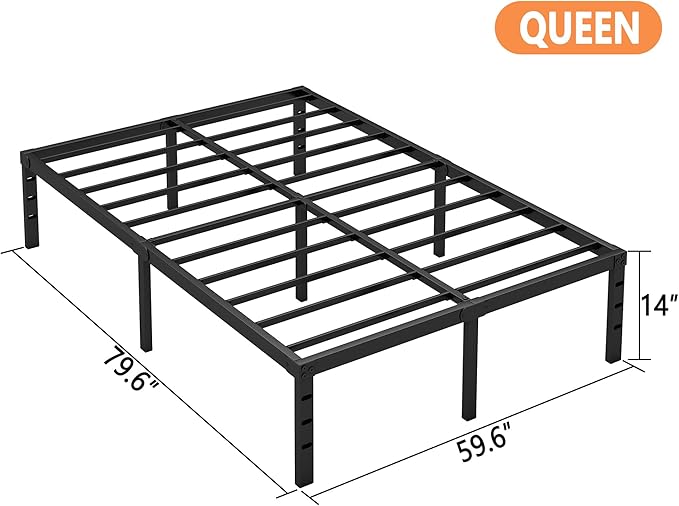 Hafenpo 14 Inch Queen Bed Frame - Sturdy Metal Platform Queen Size, No Box Spring Needed, Heavy Duty, Easy Assembly, Strong Bearing Capacity, Under Bed Storage, Black | Sturdy Metal Platform Queen Size, No Box Spring Needed, Heavy Duty, Easy Assembly, ...