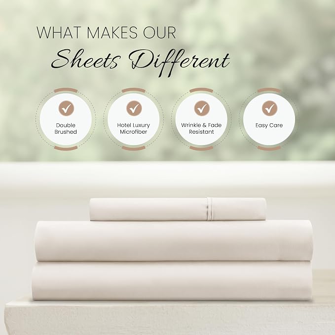 Linen Market Bed Sheets for Twin Size Bed (Ivory) - Sleep Better Than Ever with These Soft and Cooling Twin Sheets - Deep Pocket Fits 16" Thick Beds - 3 Piece Twin Sheet Set