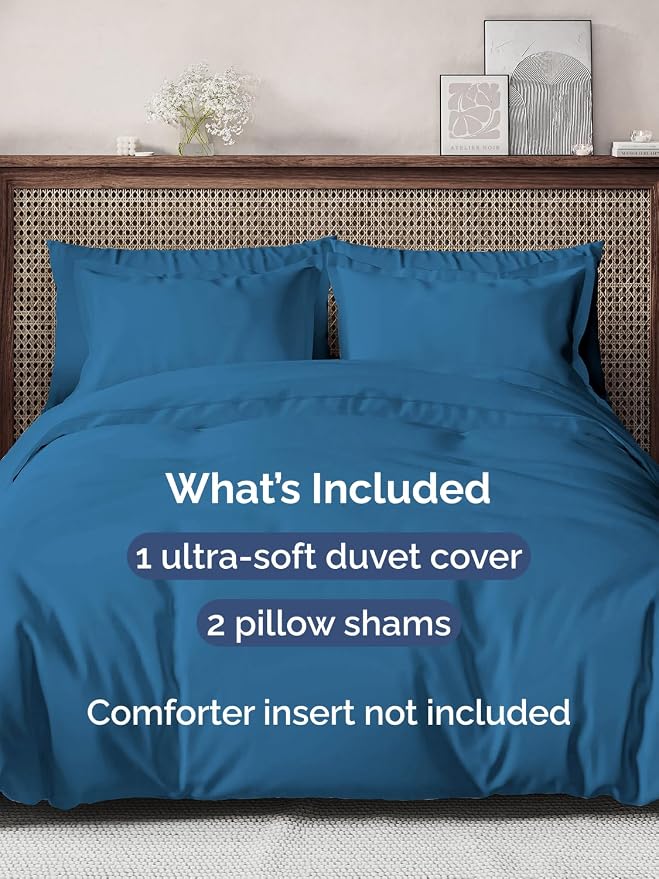 Duvet Cover Full Size - Soft 3 Piece with Zipper Closure - Denim Blue | Extra Soft, Breathable, Full Duvet Cover 80" x 90" with 2 Pillow Shams, Zipper Closures & Ties, Women, Men, Kids & Teens