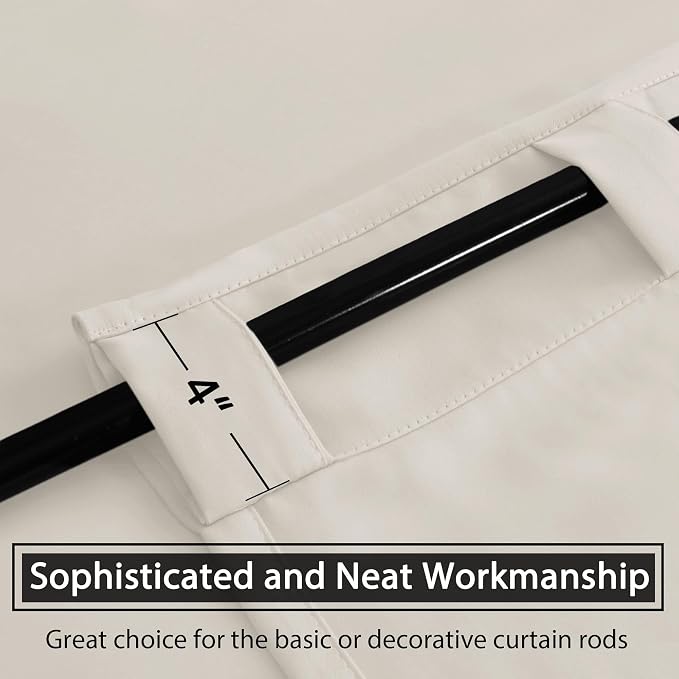 H.VERSAILTEX Back Tab Curtains 90 Inch Long for Living Room, Rod Pocket Room Darkening Thermal Insulated Blackout Curtains, 52 x 90 Inch, Ivory, 2 Panels