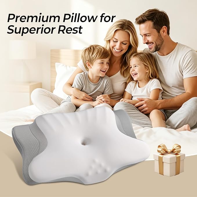Ylekto Cervical Neck Pillow for Pain Relief - Contour Memory Foam Pillows for Sleeping, Ergonomic Pillow Side Sleeper Pillow for Neck Support, Bed Pillow for Side Back Stomach Sleepers(Grey)