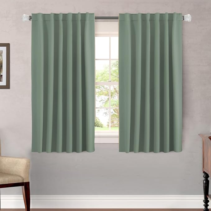 H.VERSAILTEX Blackout Curtains Thermal Insulated Window Treatment Panels Room Darkening Curtains for Bedroom Back Tab/Rod Pocket Small Window Curtains (2 Panels, Green Bay, 52 x 54 Inch)