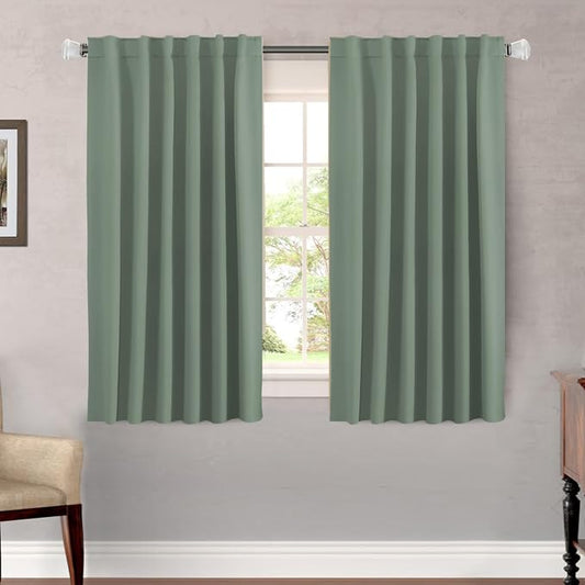 H.VERSAILTEX Blackout Curtains Thermal Insulated Window Treatment Panels Room Darkening Curtains for Bedroom Back Tab/Rod Pocket Small Window Curtains (2 Panels, Green Bay, 52 x 54 Inch)