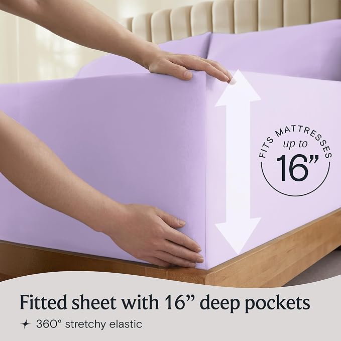 LuxClub 3 PC Twin XL Sheet Set, Deep Pockets Wrinkle Free Cooling Bed Sheets Hotel Bedding for Women, Men, Kids & Teens, Includes 1 Fitted Sheet, 1 Flat Sheet and 1 Pillowcase-Silky Soft Lavender | LUXCLUB Cooling Twin XL Fitted Sheet & Pillowcase Sets...