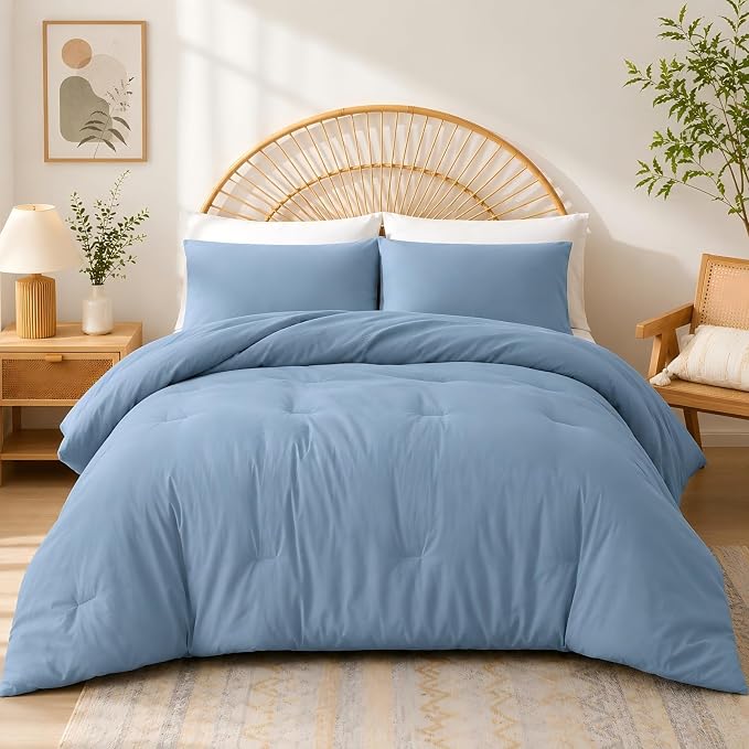 weigelia Dusty Blue Comforter Set Queen, All Season Lightweight Bedding Set | Soft Microfiber Queen Comforter Set, Machine Washable, Solid Color Bed Set (1 Comforter, 2 Pillowcase)