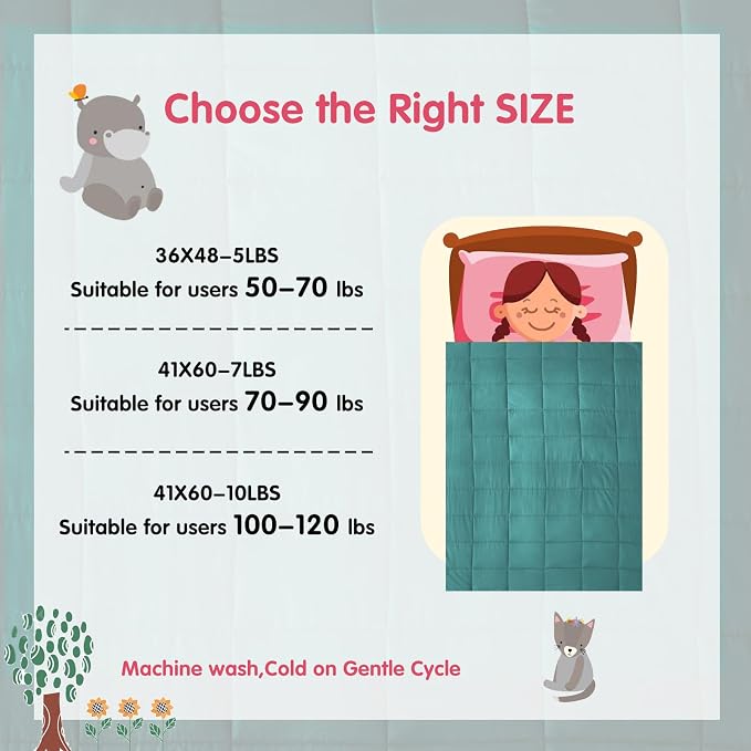 yescool Weighted Throw Blanket 7lbs, 41" x 60", Teal | Cooling Heavy Blanket , Perfect for 60-80 Lbs, Breathable Blanket With Premium Glass Bead, Machine Washable