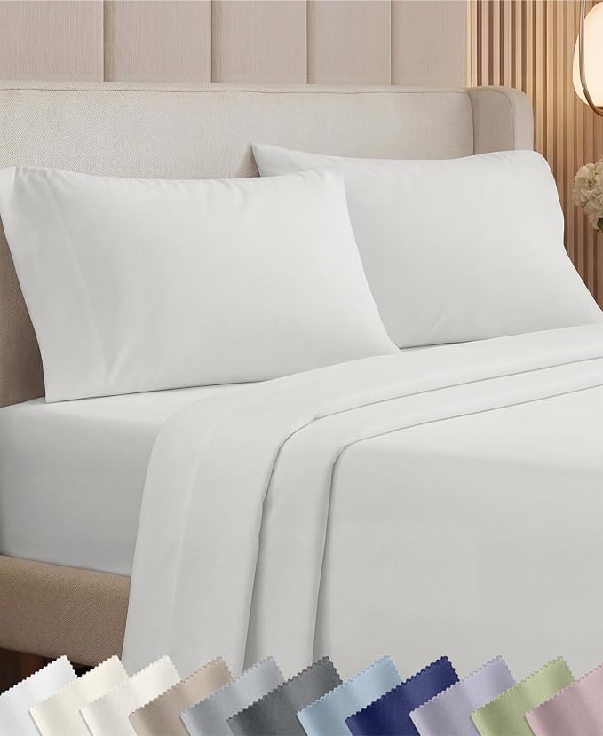 California Design Den Luxury 1000 Thread Count King Sheets Set, True Ivory | Backed by Good Housekeeping Seal - 100% Cotton Sateen - Soft, Thick & Heavy, 16" Deep Pocket, All-Around Elastic, Durable