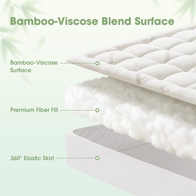Mattress Pad California King Size, Cooling Pillow Top Mattress Topper, Ultra Soft Viscose Made from Bamboo, Breathable for Hot Sleepers, Deep Pocket 8"-20", White