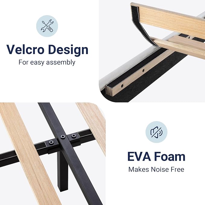 Allewie King Size Platform Bed Frame with Velvet Upholstered Headboard | Wooden Slats Support, Fully Upholstered Mattress Foundation, No Box Spring Needed, Easy Assembly, Noise-Free, White