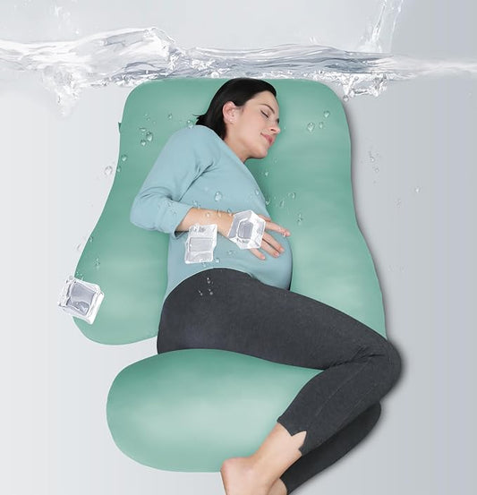 MOON PARK Pregnancy Pillows for Sleeping - U Shaped Full Body Maternity Pillow with Removable Cover - Support for Back, Legs, Belly, Hips - 57 Inch - Turqouise - Cooling Cover