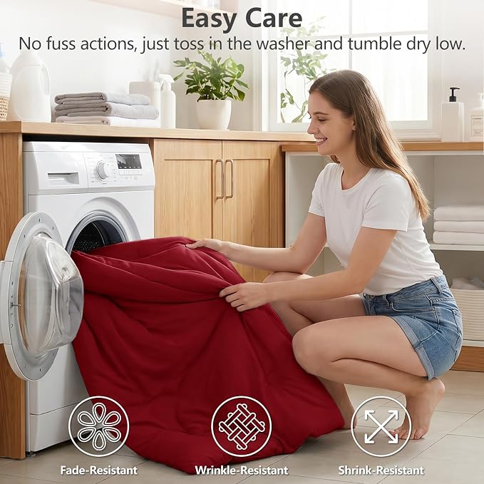 California King Comforter Set, 3 Pieces Dark Red Quilted Bedding | 270 GSM Down Alternative Fill, 4 Corner Ties for Duvet Insert Use, All Season, OEKO-TEX Certified, 2 Pillowcases, 104 x 96 in