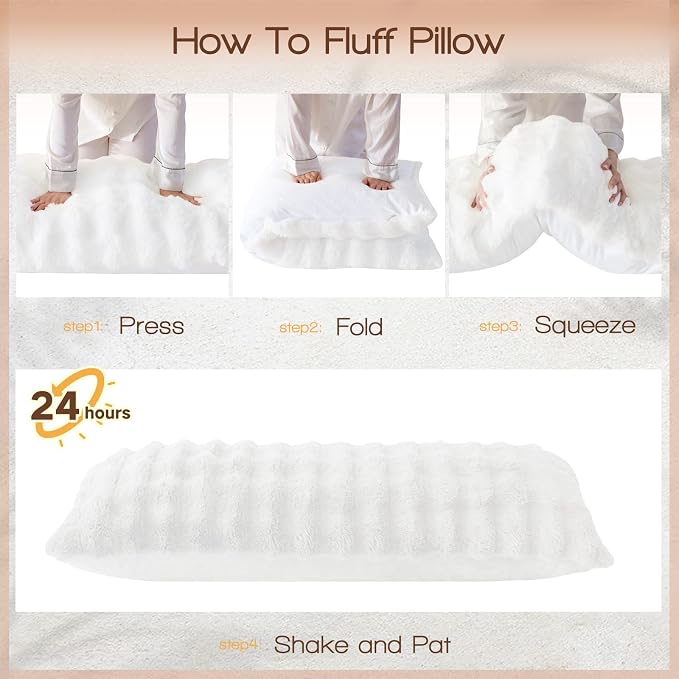 YZ HOME Faux Fur Fluffy Body Pillow for Adults, Soft Support | Firm Body Pillow, Adjustable Support for Side Sleeping, Pregnant Women, Washable cover,Gifts, 20x54 Inch (White)