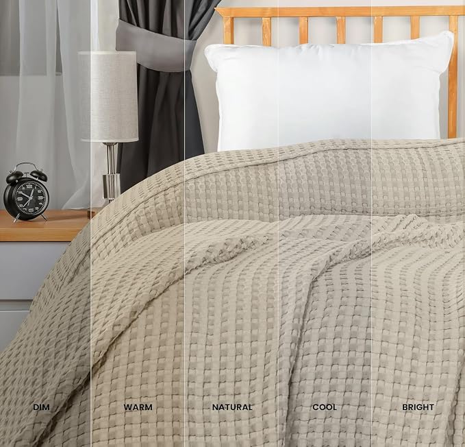 Utopia Bedding 100% Cotton Waffle Blanket Big Size Khaki, 120x120 Inch | Lightweight Breathable Cozy Summer Bed Blanket Home Decor Gift for Women and Men