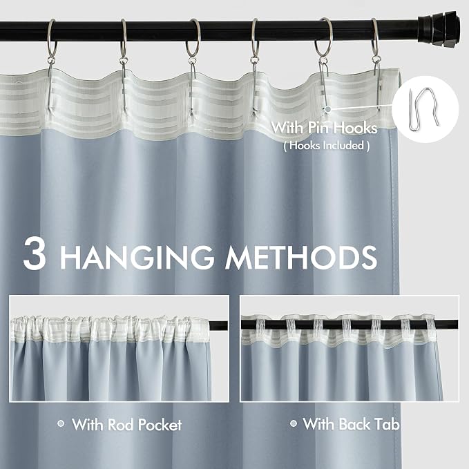 MIULEE Light Blue Back Tab Blackout Curtains 52x120 Inch Long 2 Panels Set | Rod Pocket Pinch Pleated, Thermal Insulated, Bedroom Living Room Darkening Privacy Drapes, Extra Long Light Blocking Curtains