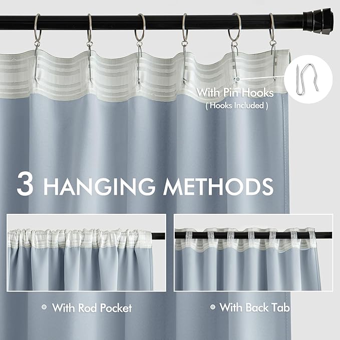 MIULEE Light Blue Back Tab Blackout Curtains 52x84 Inch Length 2 Panels Set | Rod Pocket Pinch Pleated, Thermal Insulated, Room Darkening, Light Blocking, Privacy Curtains for Living Room Bedroom