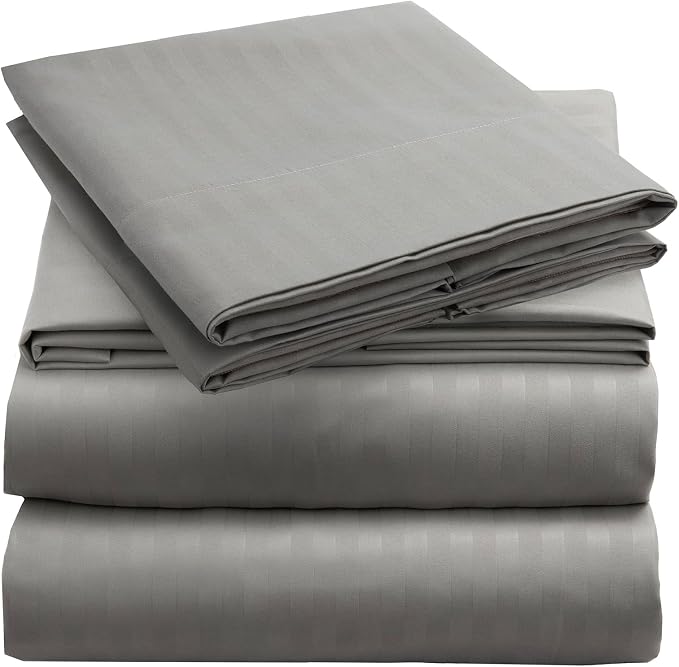 Mellanni Iconic 4-Piece, Ultra Soft Sheet Set (King, Striped Gray/Silver) | 10M+ Sleepers. Lab-tested: Sleeps Cool, Stays Bright, Strong, Smooth. Good Housekeeping Best Bedding, 7 yrs running.