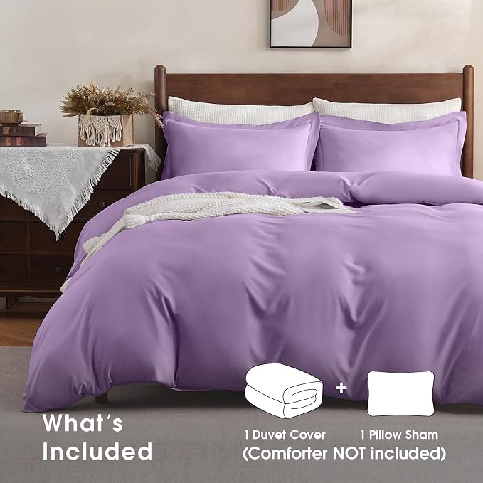 FreshCulture Twin Duvet Cover - 2 Pieces Microfiber Duvet Cover Set with Zipper Closure - Lightweight & Easy Care - 1 Comforter Cover & 1 Pillow Sham - Comforter Not Included (Purple)