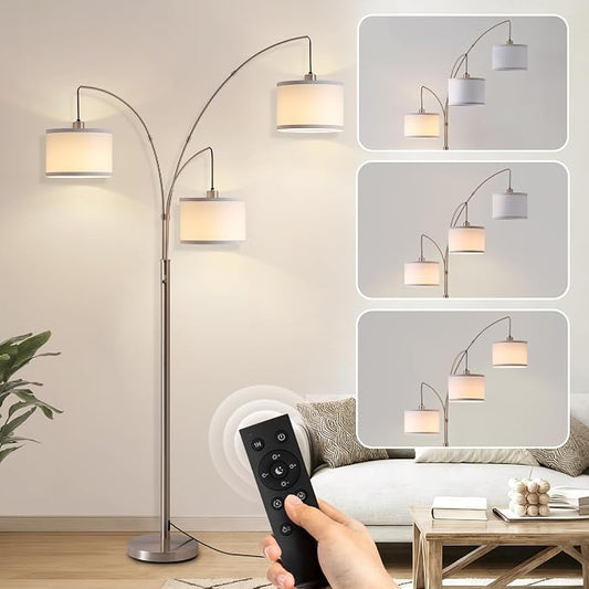 Floor Lamps for Living Room, 2400LM Super Bright Arc Floor Lamp with Remote Control, 3 Light Tall Floor Lights with Stepless Dimmable, 80" Mid Century Tree Floor Lamp for Bedroom, Office