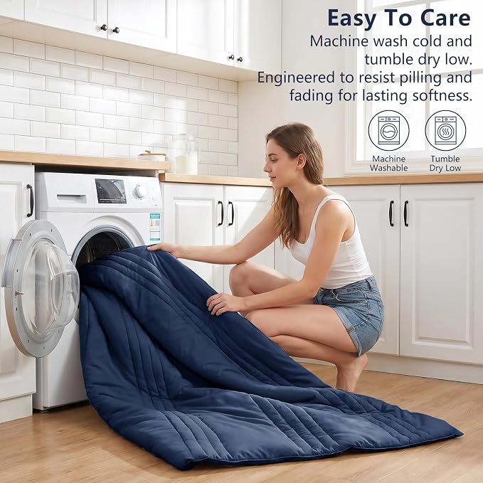 Oversized Queen Comforter Set Navy Blue- 7 Pieces Bed in a Bag | OEKO-TEX Certified, 240GSM Down-Alternative Comforter, 14" Deep-Pocket Sheets, Shams & Pillowcases, Lightweight