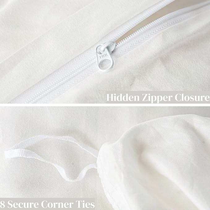 OAITE Duvet Cover Set 100% Washed Cotton Solid 3pcs | Soft,Durable,Long-staple Cotton,Hidden Zipper with 8 Interior Corner Ties,2 Pillowcases