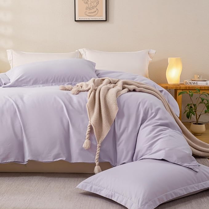 OAITE Duvet Cover Set 100% Washed Cotton Solid 3pcs | Soft,Durable,Long-staple Cotton,Hidden Zipper with 8 Interior Corner Ties,2 Pillowcases,68"X90"