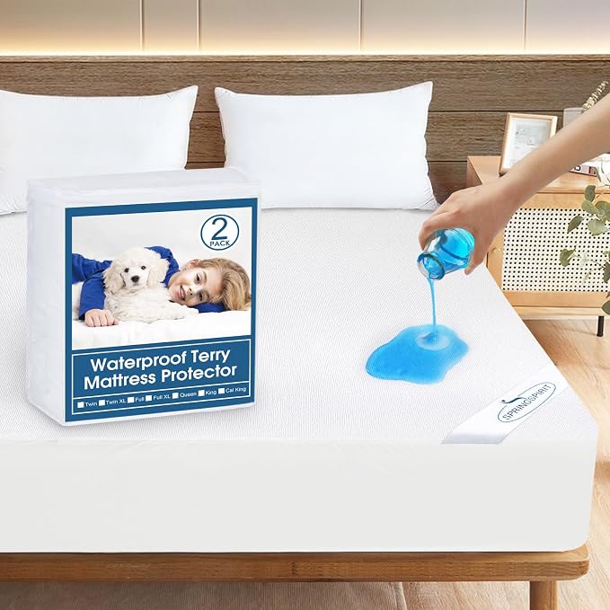 Queen Size Mattress Protector Waterproof,Absorbent Fitted Sheet | up to 18" Deep Pocket,Mattress Cover Queen Size Bed Sheets,Terry Machine Wash Protection Mattress Protector,2 Pack