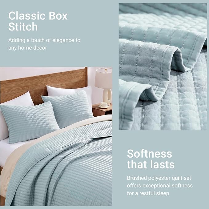 Twin Quilt-Lightweight Bedspreads Sky Blue Twin Quilt Bedding Set | Soft Coverlet with Pillow Sham for All Seasons, Suitable for Bed & Couch, 2 Pieces, 66"x92"
