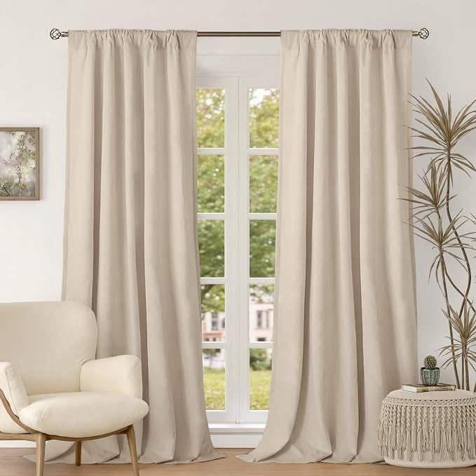 BGment Cream Beige Velvet Curtains for Living Room, 2 Panels, 42 x 84 Inch | Luxury, Thick, Thermal Insulated Blackout Curtains, Soundproof, Super Soft Drapes for Bedroom, Heavy, Back Tab Rod Pocket
