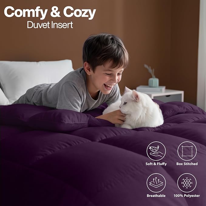 Utopia Bedding Twin Comforter, Duvet Insert, Plum, 64 x 88 Inches | Soft and Fluffy Down Alternative Bed Comforter, All Season, Breathable, Corner Tabs, Box Stitched, Durable, Machine Washable