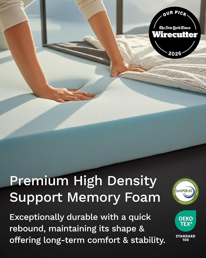 ViscoSoft 3 Inch Memory Foam Mattress Topper King - Select High Density Mattress Pad with Soft Removable Bamboo-Rayon Cover