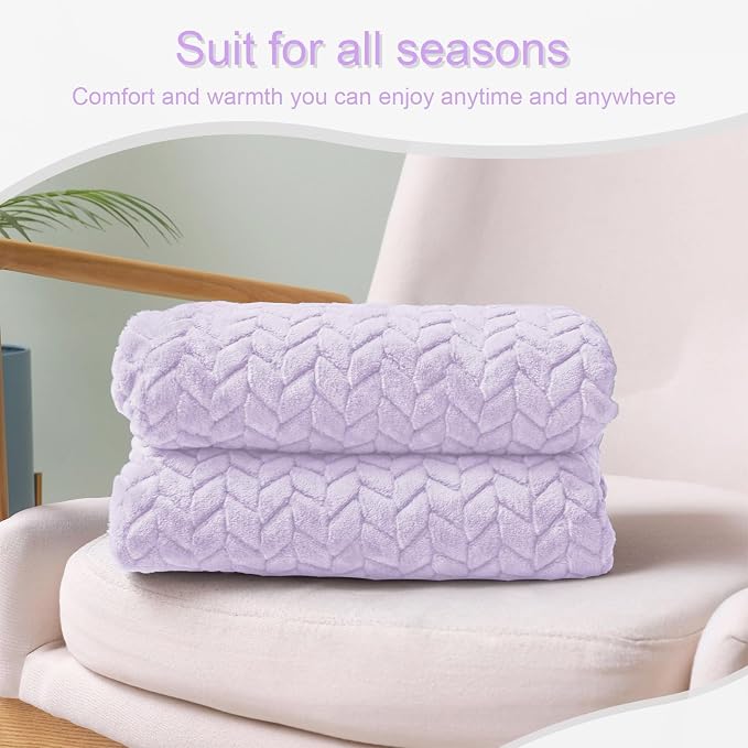 Exclusivo Mezcla Fleece Throw Blanket for Couch Sofa, 50”x70”, Lilac Purple | Oversized Soft Cozy Fluffy Blankets for Summer, Decorative Plush Flannel Throws for Living Room, Bedroom with Leaves Pattern