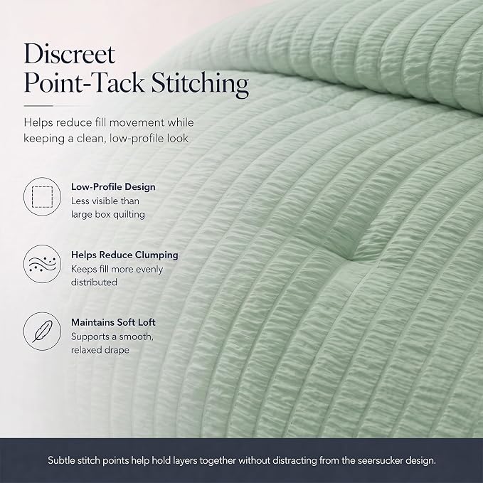 Queen Comforter Set, 7 Pieces Sage Green Seersucker Bed in a Bag | OEKO-TEX Certified, All Season Bedding Set with 240 GSM Down Alternative Comforter, Flat & Fitted Sheets, Pillowcases & Shams
