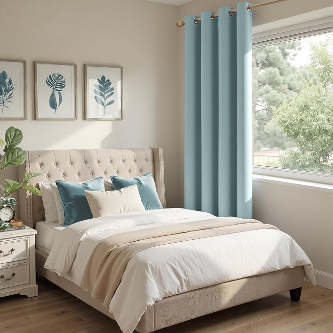 MIULEE Slate Blue Blackout Bedroom Curtains Drapes 72 Inch Long 52"x72" | Grommet Top, Room Darkening Window Drapes, Privacy Protection, Thermal Insulated, Heat Blocking, Light Blocking