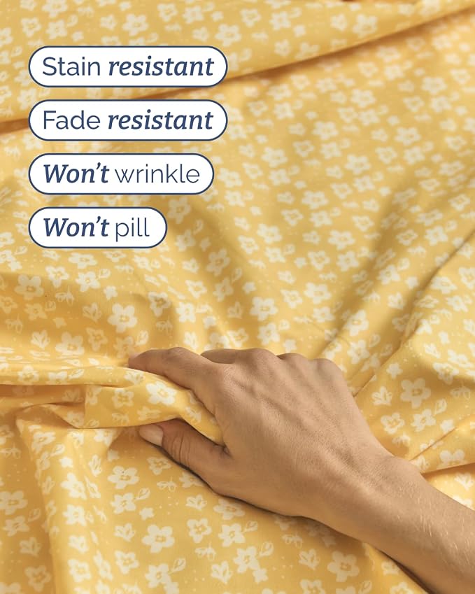 Full 4 Piece Floral Sheet Set - Soft, Breathable & Cooling - Yellow Meadow | 1 Flat, 1 Fitted & 2 Pillowcases w/ Deep Pockets, Boho Botanical Floral Bedding, Breathable & Cooling, Wrinkle & Fade Free