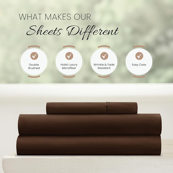 Linen Market Brushed Microfiber Twin XL Sheet Set 3 Piece – Oeko-TEX Certified Ultra Soft & Wrinkle-Free - 16" Deep Pocket Sheets - Easy Care Twin XL Size - Chocolate