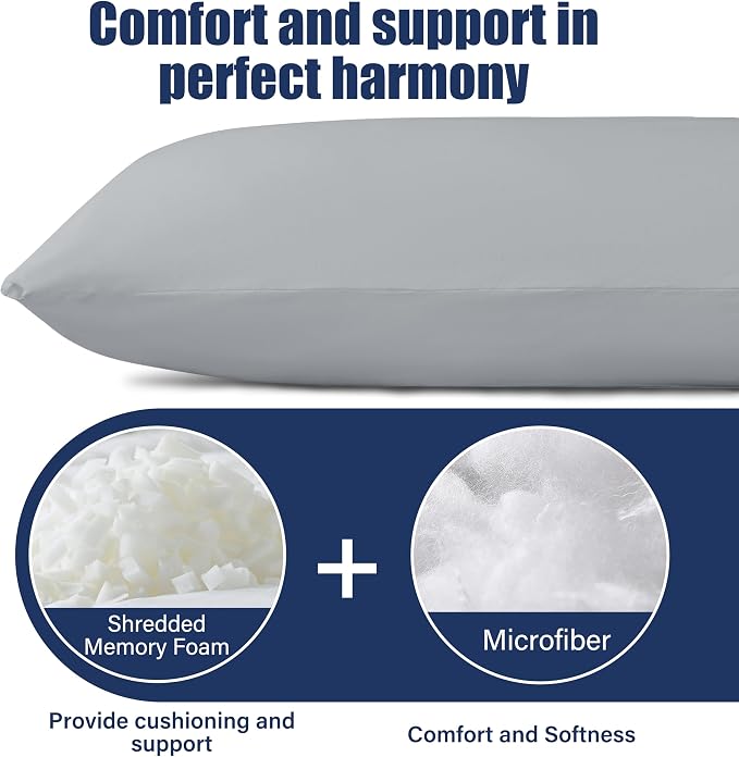 SHOUREN Large Body Pillow,Long Bed Pillow for Adults,20x54in | Breathable,sweat-absorbing,skin-friendly,medium firmness for side sleepers,multiple application