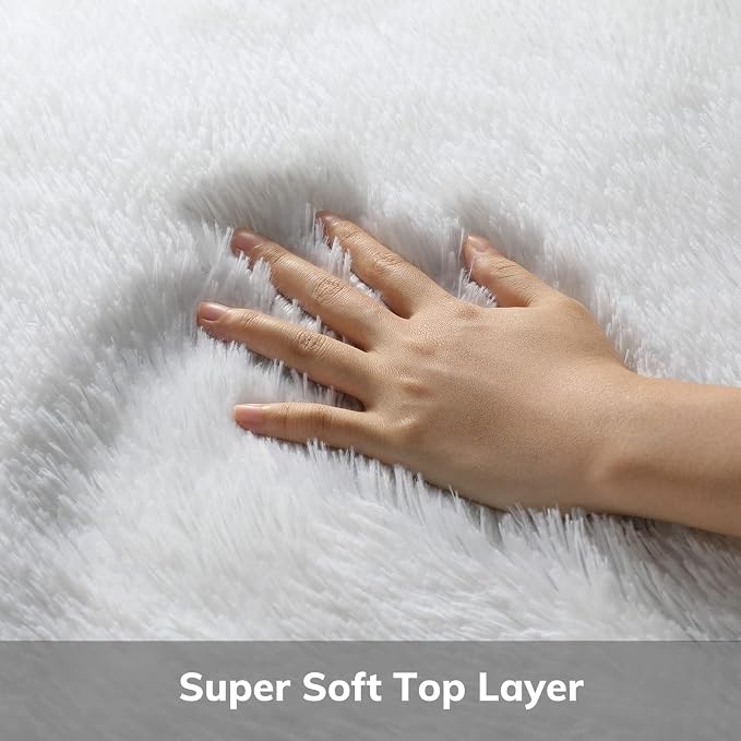 Ophanie Round Rug 5Ft White Circle Area Rug, Aesthetic Room Decor, Fluffy Fuzzy Bedroom Carpet, Plush Soft Shaggy Living Room Rugs for Kids Home Decor, Nursery with Over 99 pcs Pile fibers