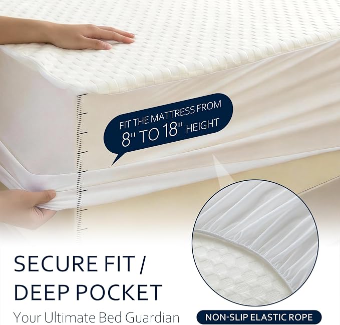 Waterproof Mattress Protector Twin XL, Organic Cotton, White | 12% Organic Cotton 250GSM 3D Waffle, Noiseless TPU Waterproof, Deep Pocket 8-18" Fit, OCS & OEKO-TEX Certified, Washable