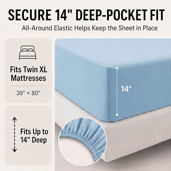 Twin XL Comforter Set Baby Blue - 5 Pieces Twin XL Bed in a Bag | College Dorm Essentials, OEKO-TEX Certified, All Season, Down-Alternative Comforter + Flat & Fitted Sheets + 2 Pillowcases
