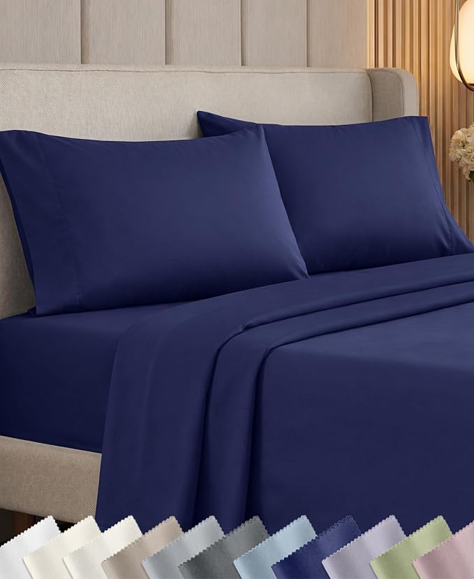 California Design Den Luxury 1000 Thread Count King Bed Sheets Set, 4 Pcs | Backed by Good Housekeeping Seal - 100% Cotton Sateen - Soft, Thick & Heavy, 16" Deep Pocket, Durable - Royal Navy Blue